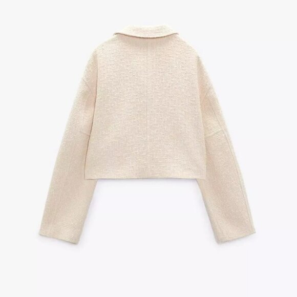Zara Woven Cropped Bomber Jacket Ecru Cream White SIZE S  2920/469/712 - Picture 5 of 6